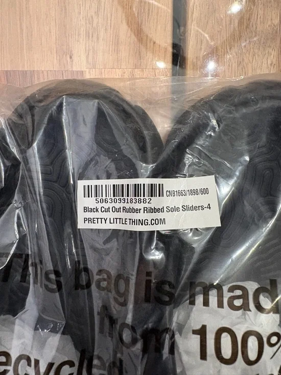 NWT Sz 6 PLT Black Cut Out Rubber Ribbed Sole Sliders Flip flops Sandals Shoes - Picture 5 of 7